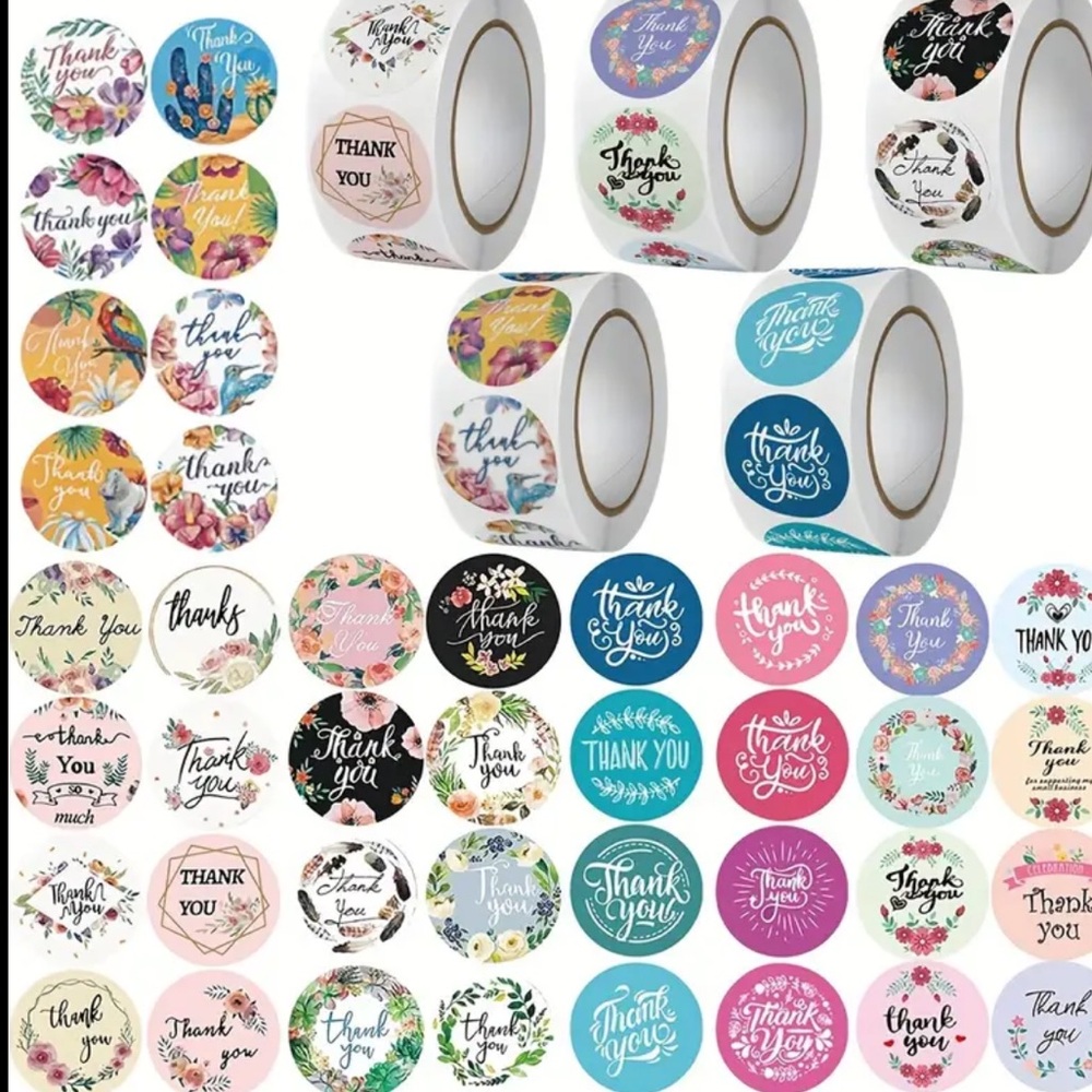 ROLL OF 500 COLORFUL THANK YOU STICKERS RANDOM STYLES